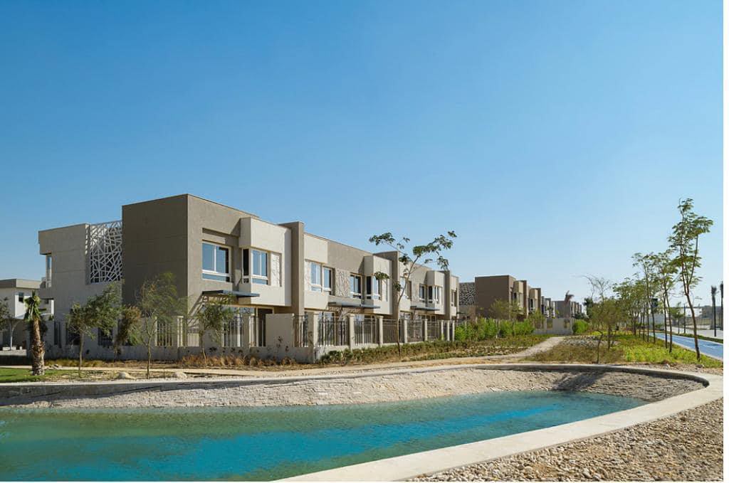 Water feature — Homes beside a landscaped water feature.